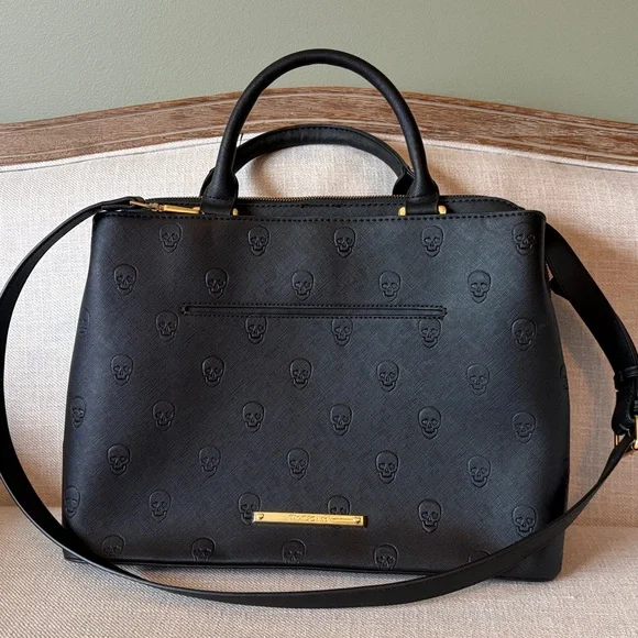 Betsey Johnson Black Embossed Skull Satchel - Picture 13 of 13